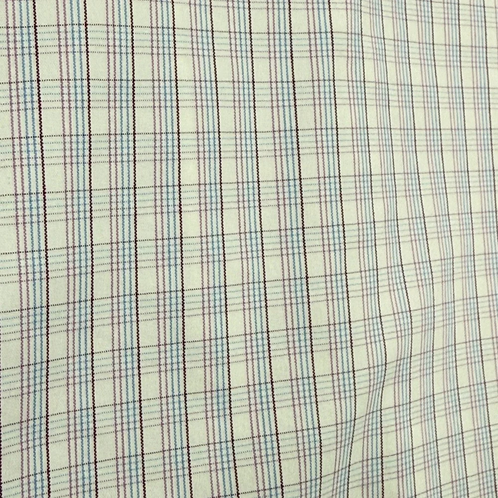 David Donahue Mens 18 34/35 Blue‎ Gold Plaid Performance Trim Fit Dress Shirt